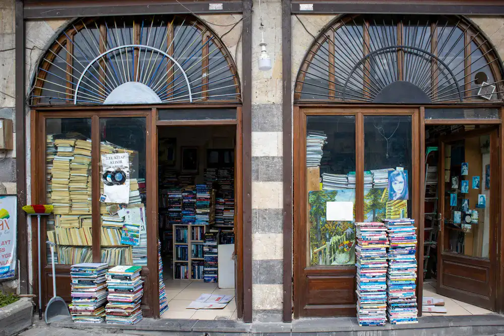 A bright and magical children's bookshop front door
